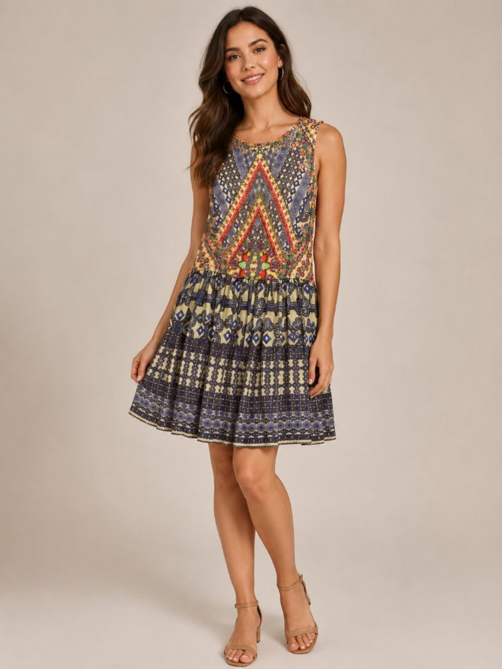 Hemant & Nandita Silk Embellished Boho Mini Dress M